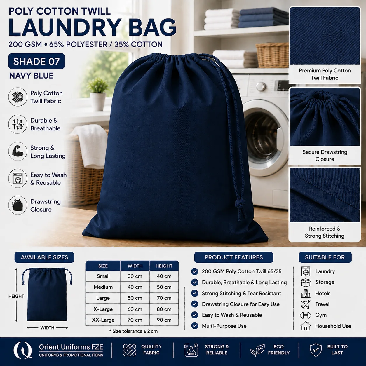 Navy Blue Poly Cotton Commercial Laundry Bag Navy Blue Poly Cotton Commercial Laundry Bag