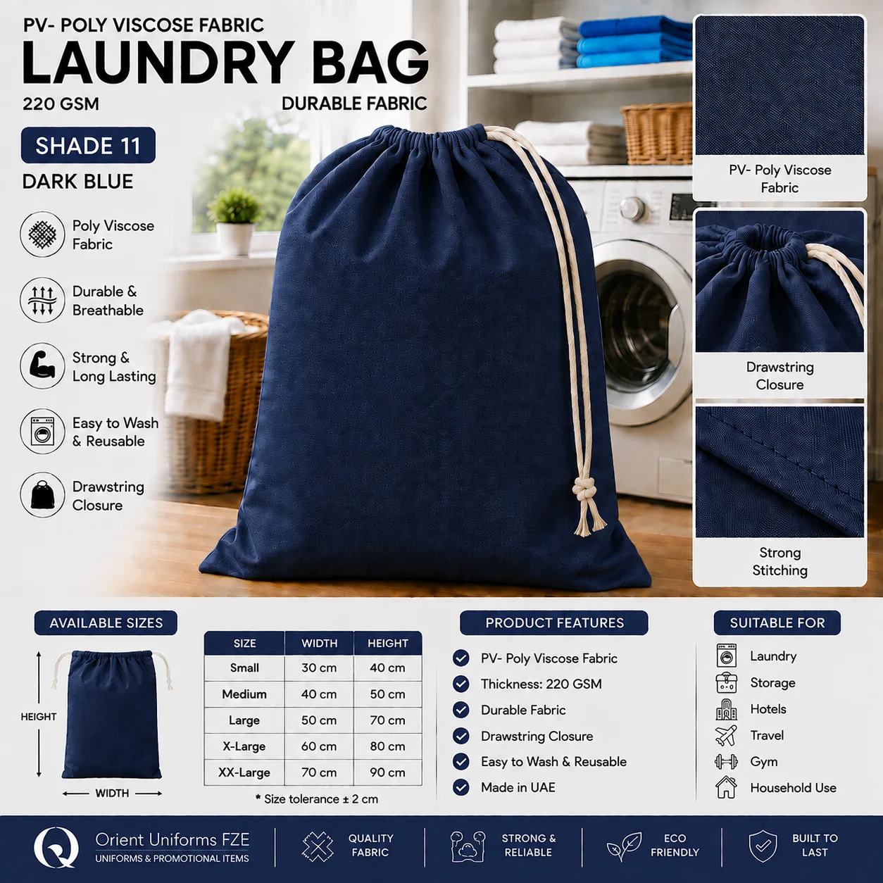 Navy Blue Poly Viscose Commercial Laundry Bag
