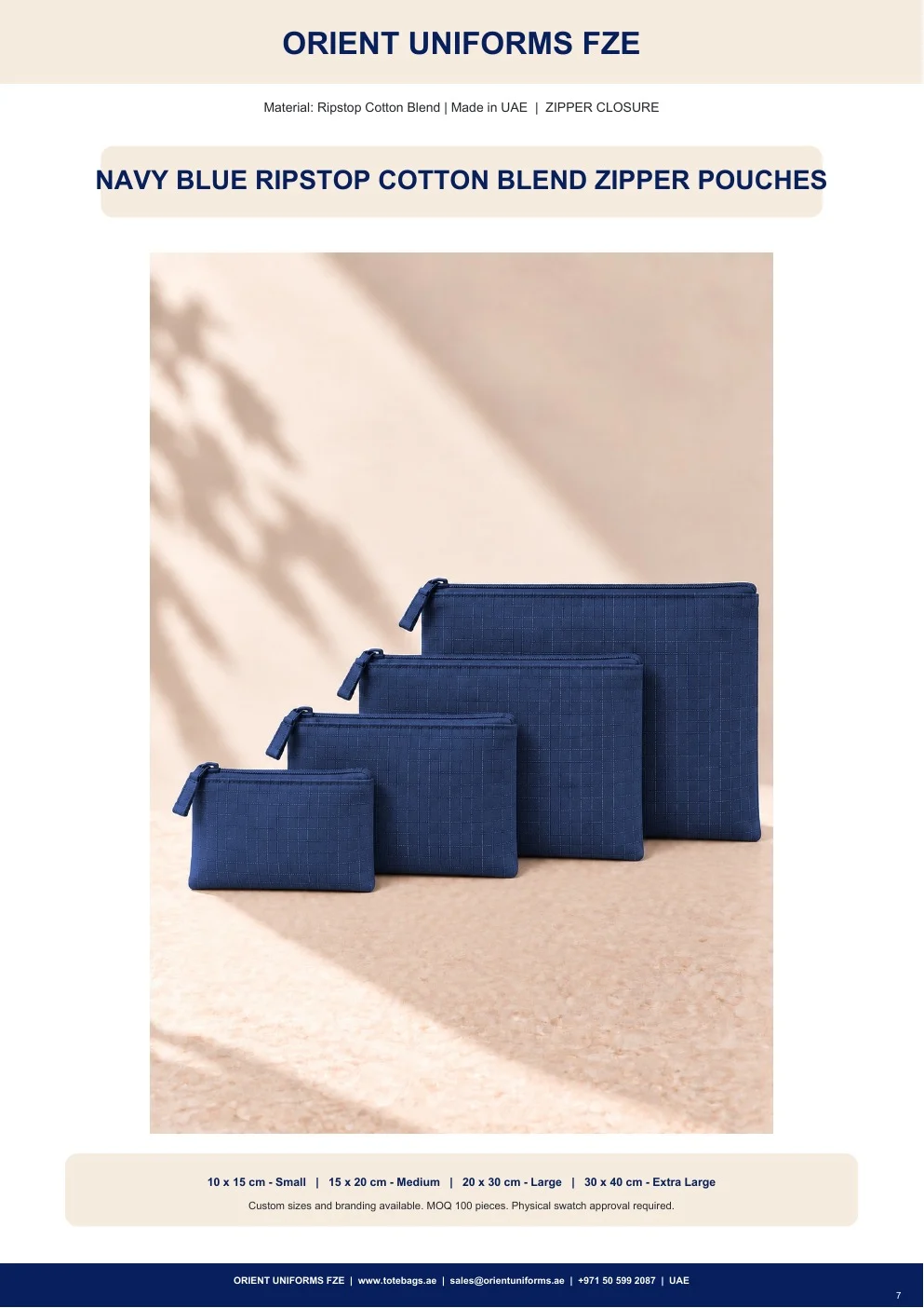 Navy Blue Ripstop Cotton Blend Zipper Pouches Navy Blue Ripstop Cotton Blend Zipper Pouches