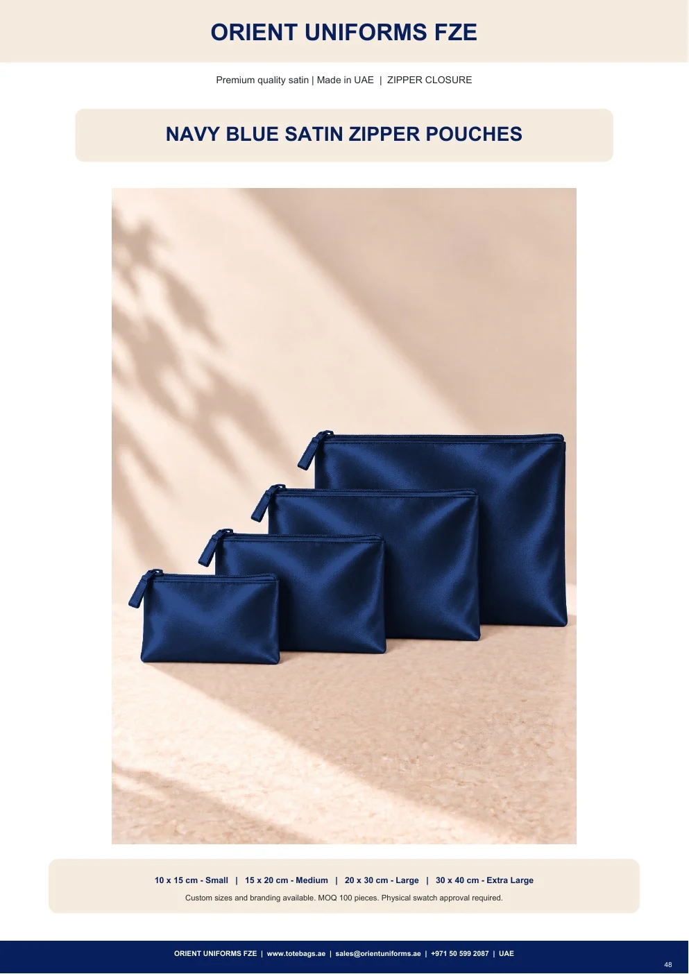 Navy Blue Satin Zipper Pouches Navy Blue Satin Zipper Pouches