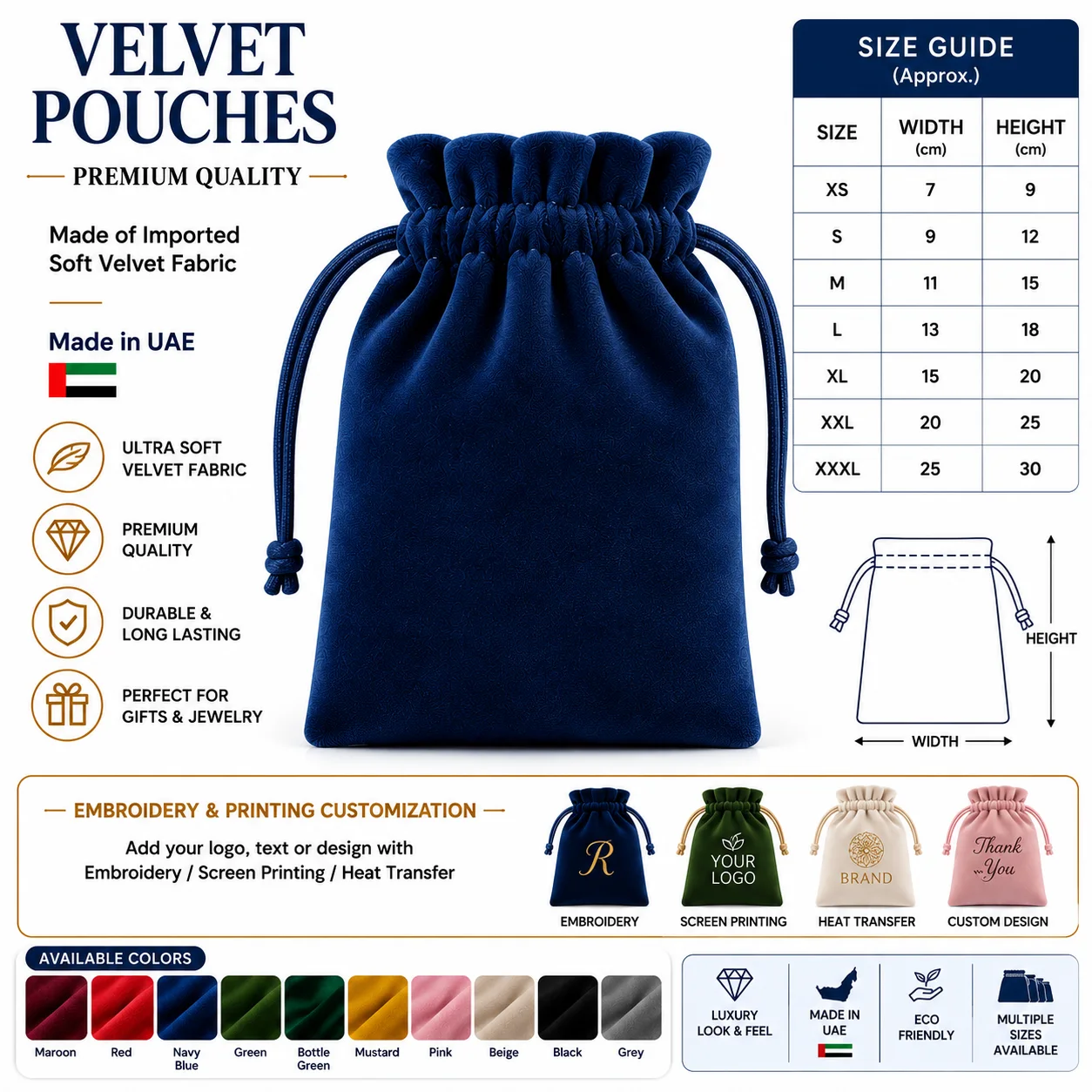 Navy Blue Velvet Gift Pouch