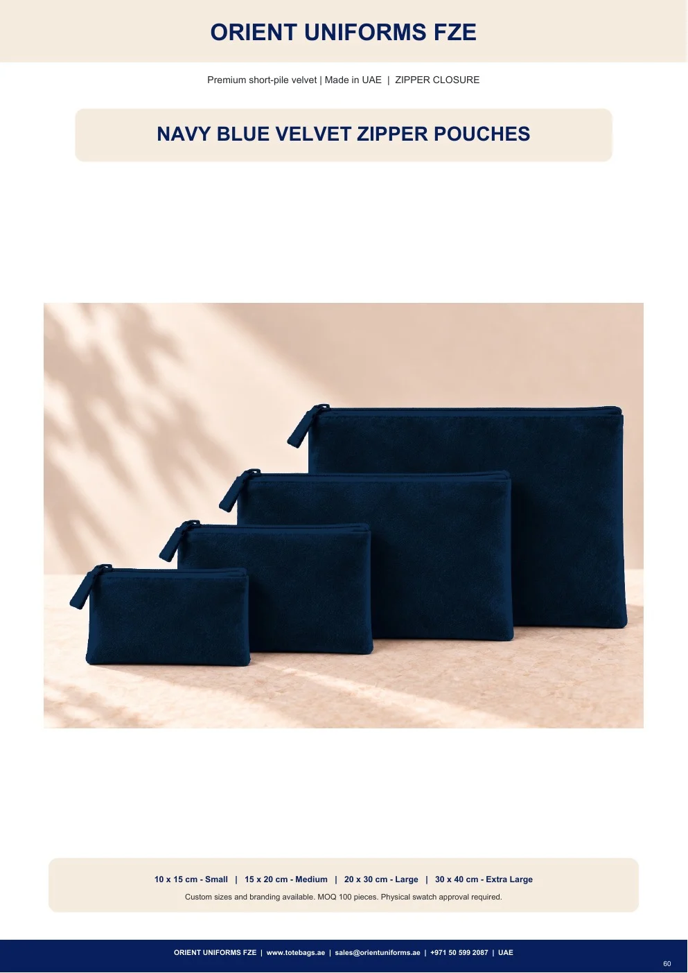 Navy Blue Velvet Zipper Pouches Navy Blue Velvet Zipper Pouches