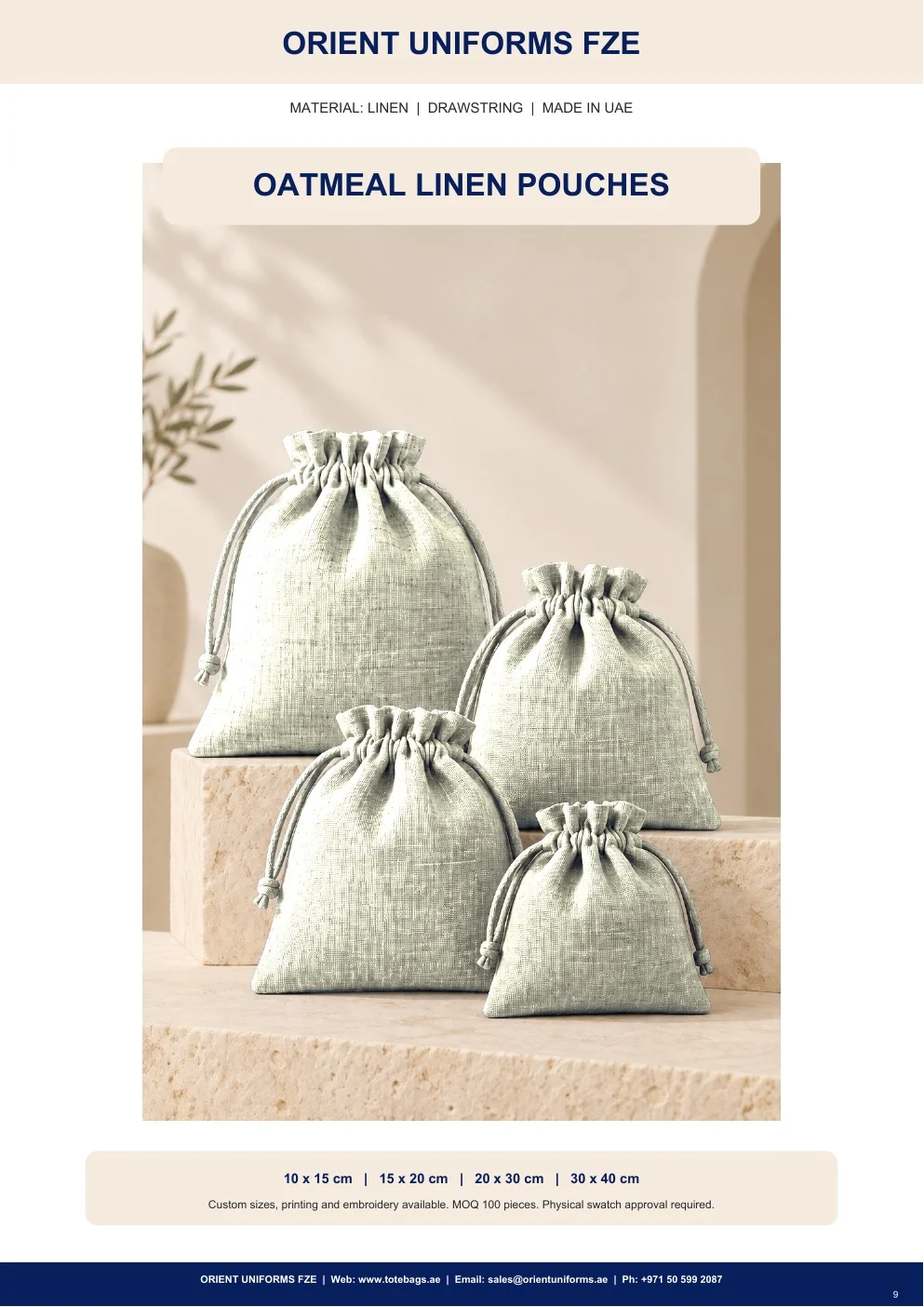 Oatmeal Linen Drawstring Pouches