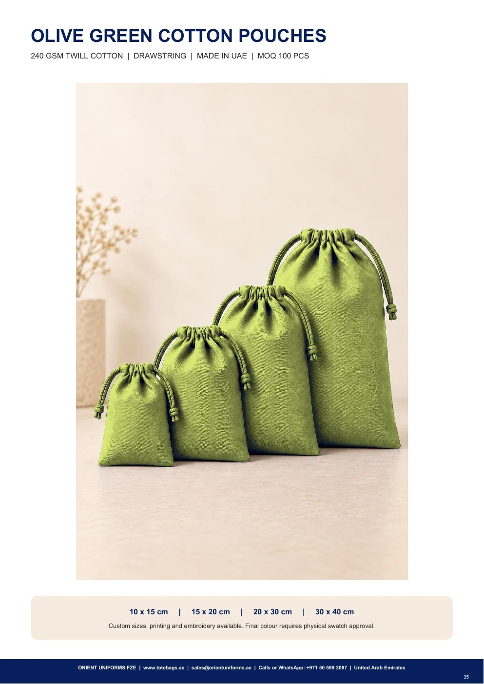 Olive Green Cotton Drawstring Pouches Olive Green Cotton Drawstring Pouches