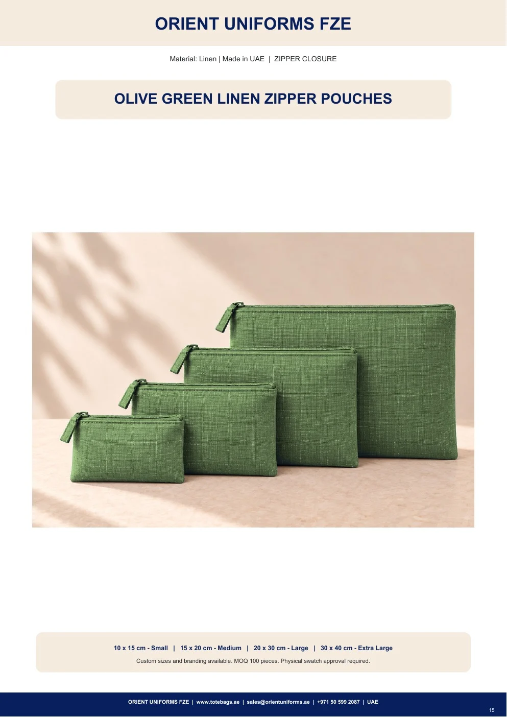 Olive Green Linen Zipper Pouches Olive Green Linen Zipper Pouches