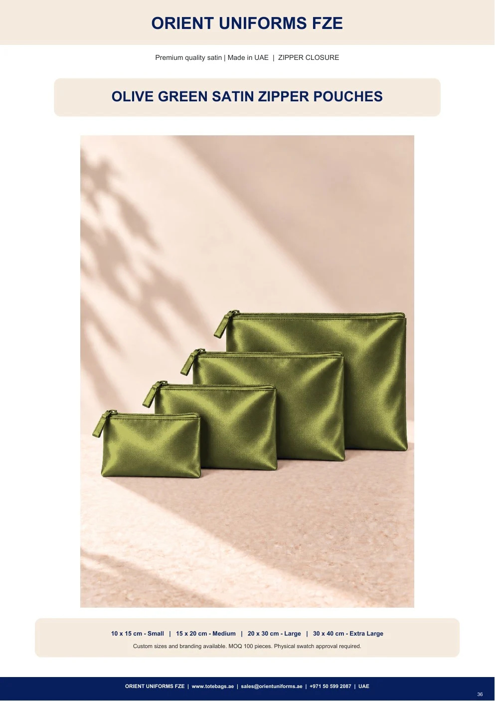 Olive Green Satin Zipper Pouches Olive Green Satin Zipper Pouches