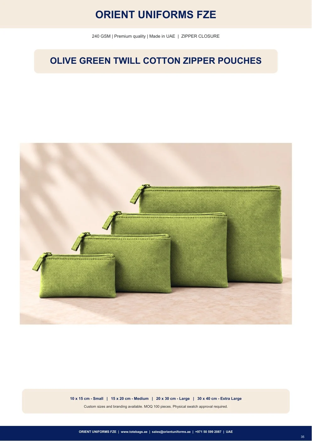 Olive Green Twill Cotton Zipper Pouches Olive Green Twill Cotton Zipper Pouches