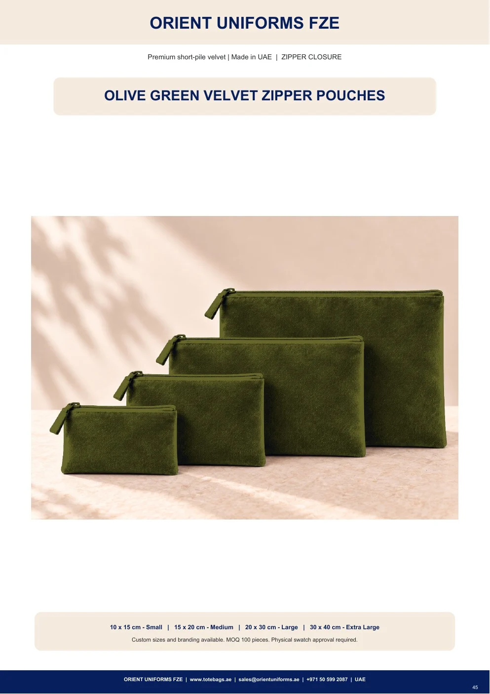 Olive Green Velvet Zipper Pouches Olive Green Velvet Zipper Pouches