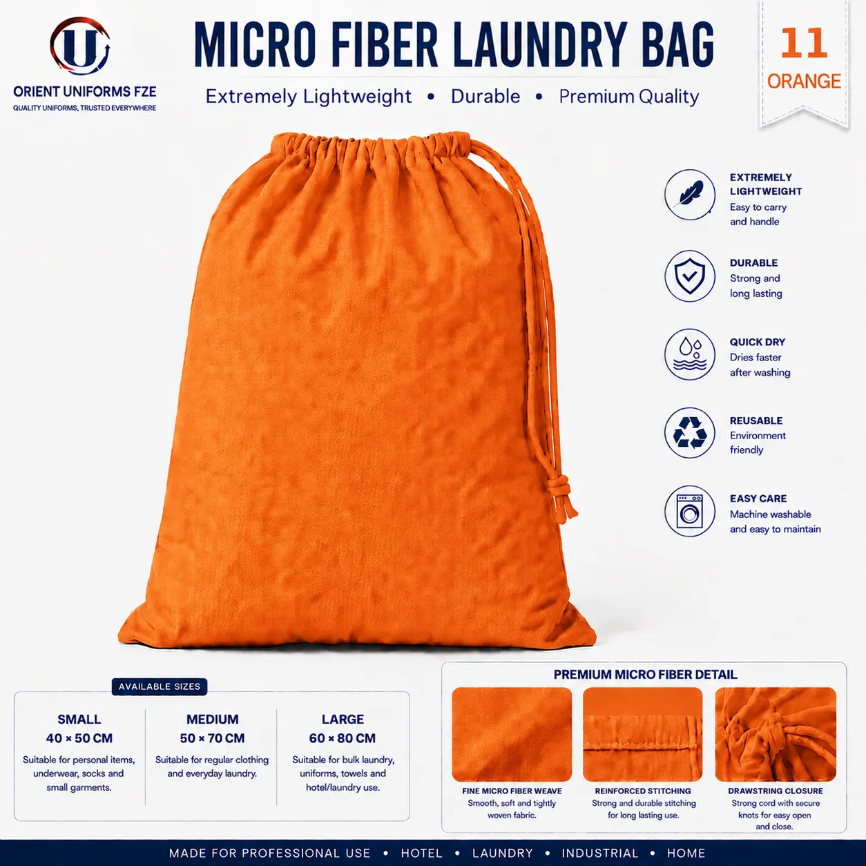 Orange Microfiber Commercial Laundry Bag