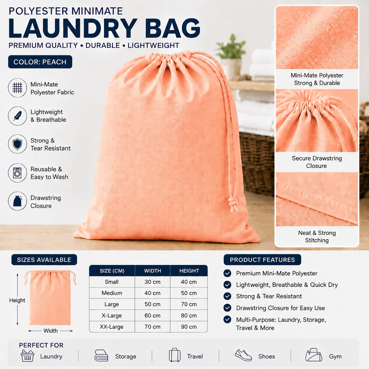 Orange Polyester Commercial Laundry Bag