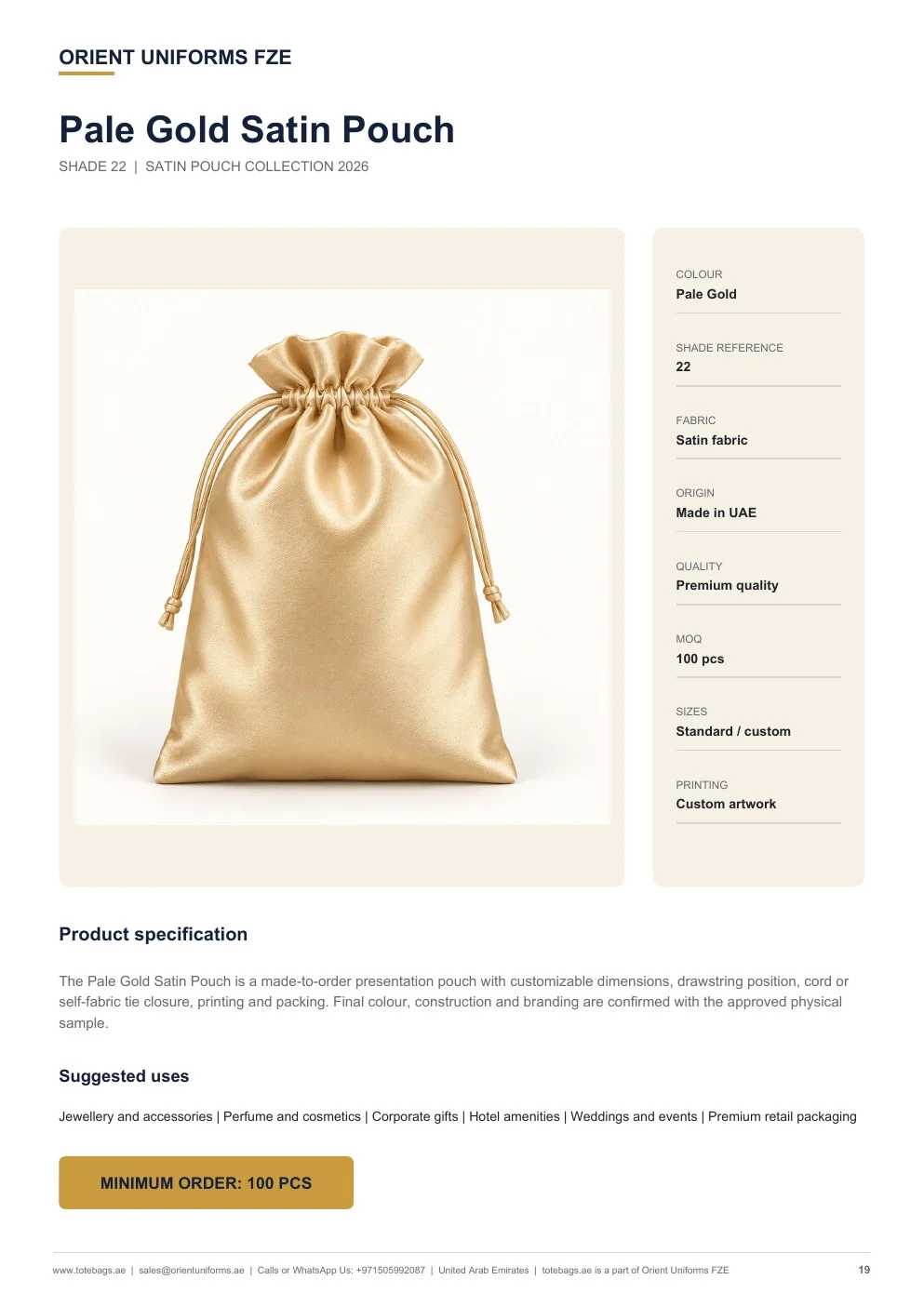 Pale Gold Satin Drawstring Pouches Pale Gold Satin Drawstring Pouches