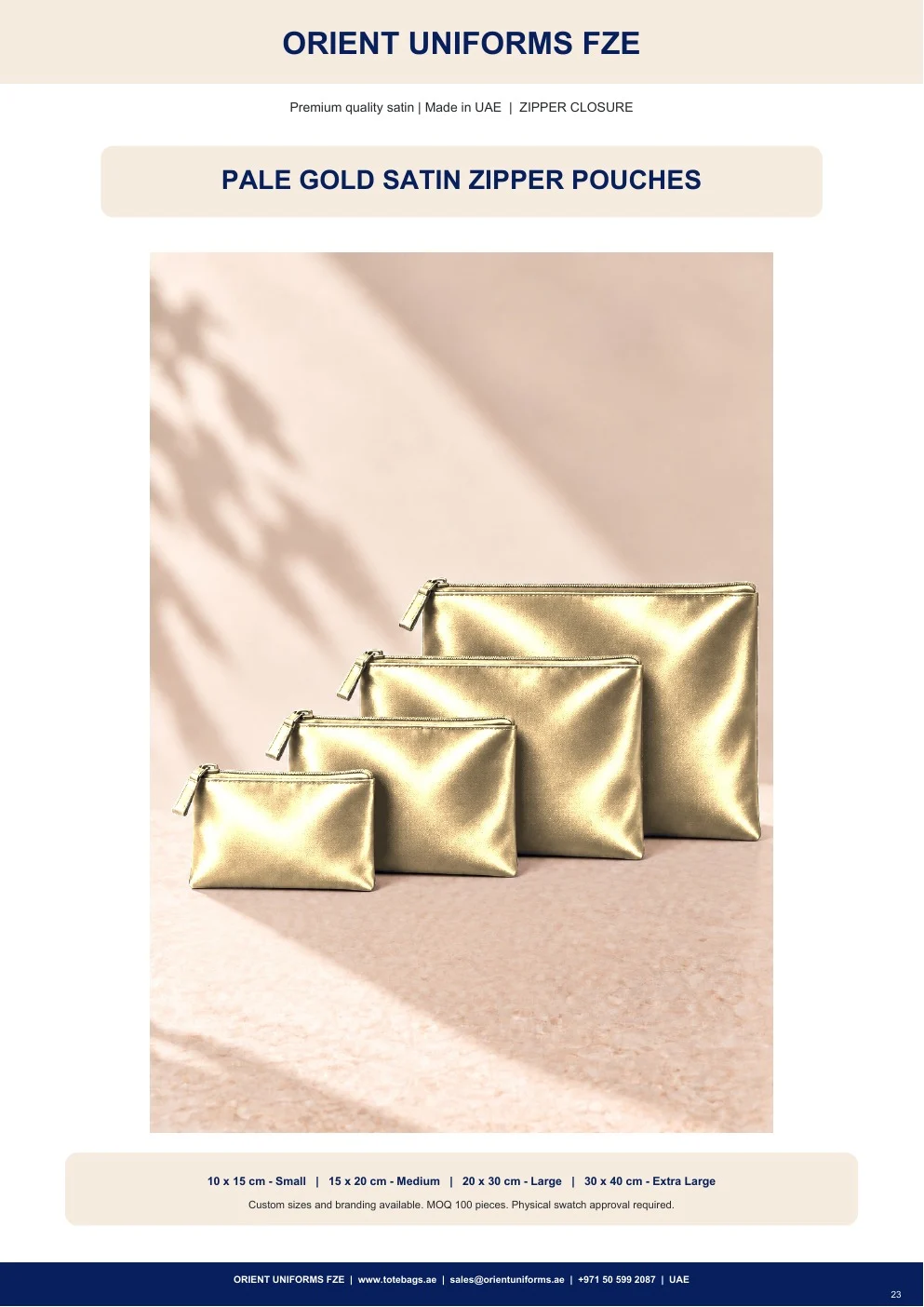 Pale Gold Satin Zipper Pouches Pale Gold Satin Zipper Pouches