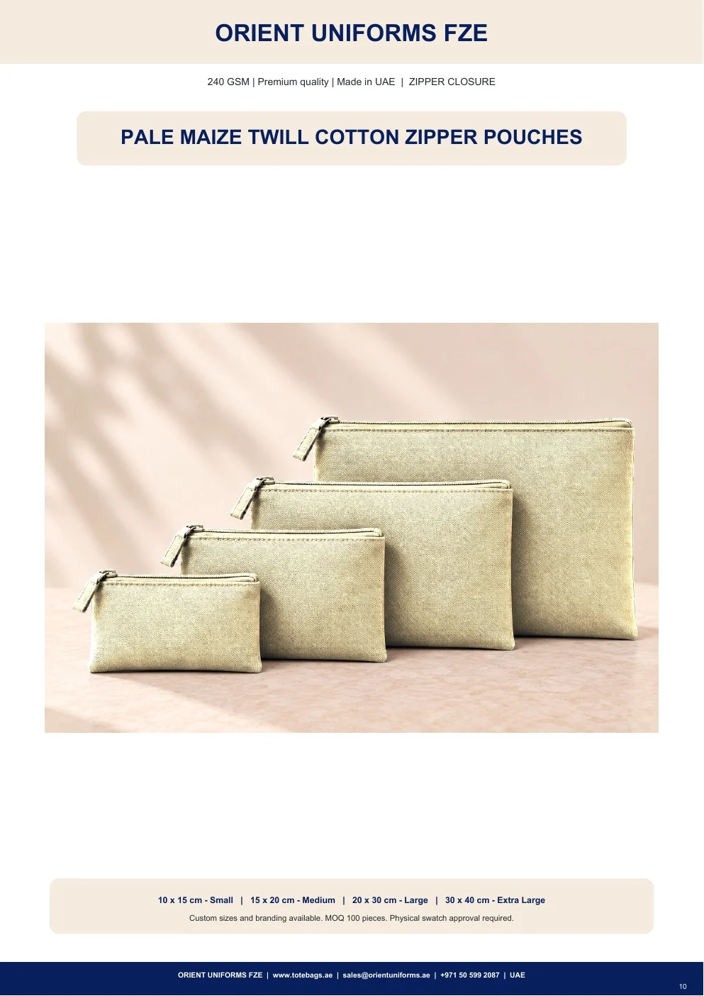 Pale Maize Twill Cotton Zipper Pouches Pale Maize Twill Cotton Zipper Pouches