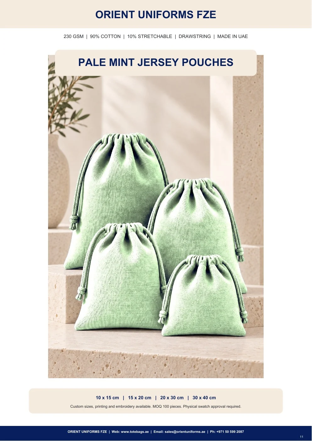 Pale Mint Jersey Drawstring Pouches — SKU-TB:pale-mint-jersey-drawstring-pouches