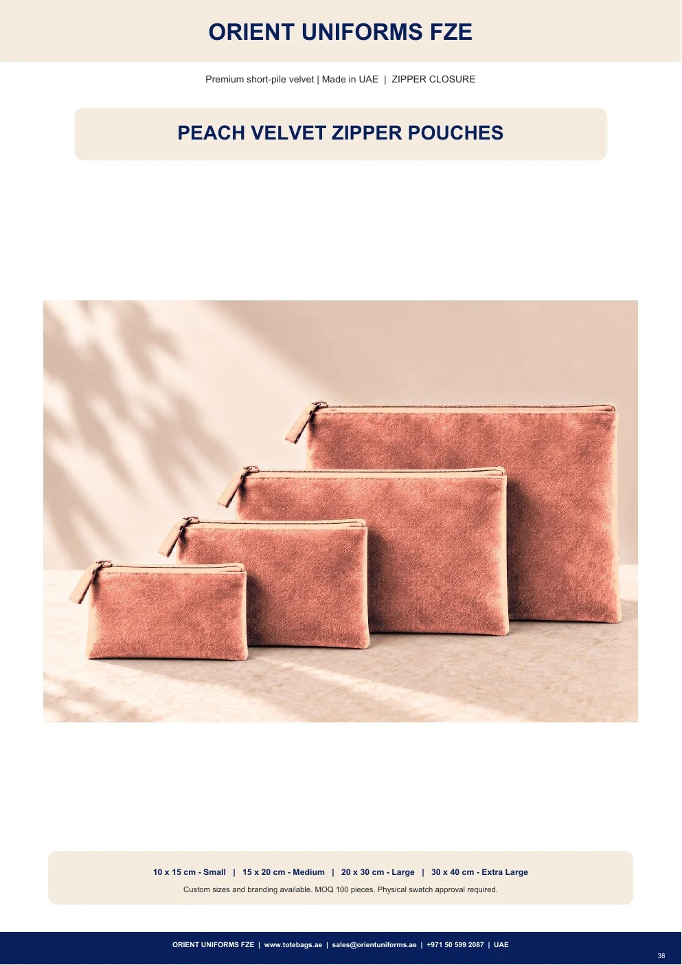 Peach Velvet Zipper Pouches Peach Velvet Zipper Pouches