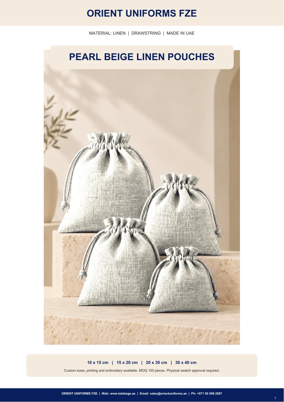 Pearl Beige Linen Drawstring Pouches