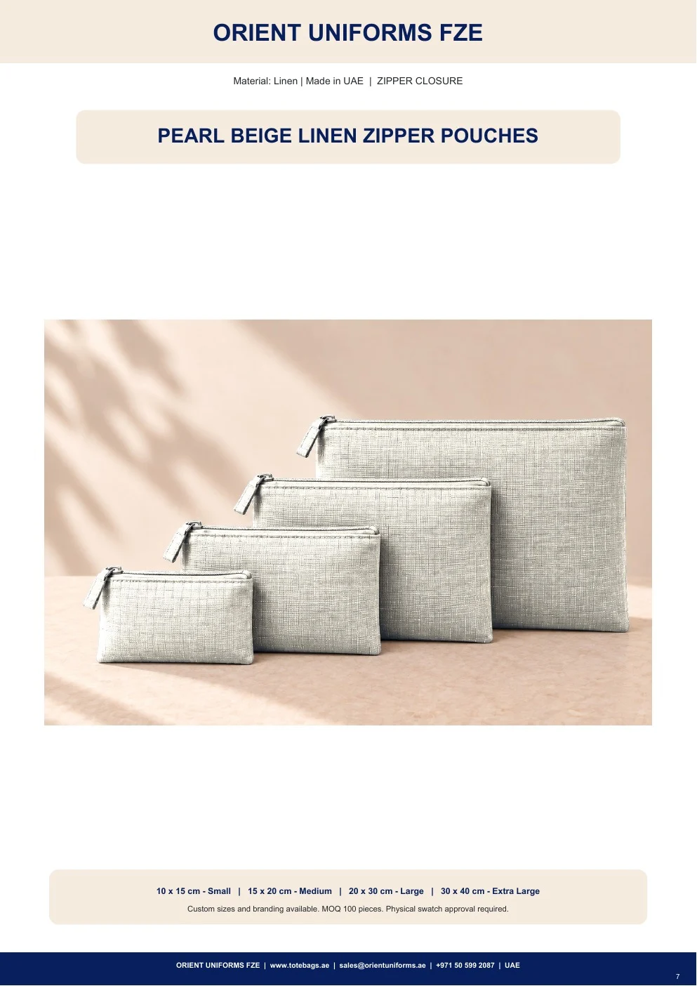 Pearl Beige Linen Zipper Pouches Pearl Beige Linen Zipper Pouches