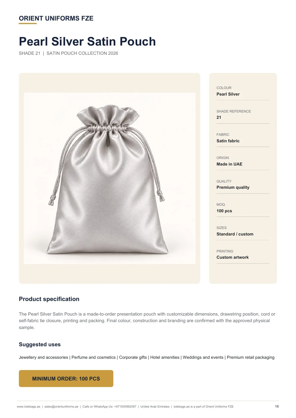 Pearl Silver Satin Drawstring Pouches Pearl Silver Satin Drawstring Pouches