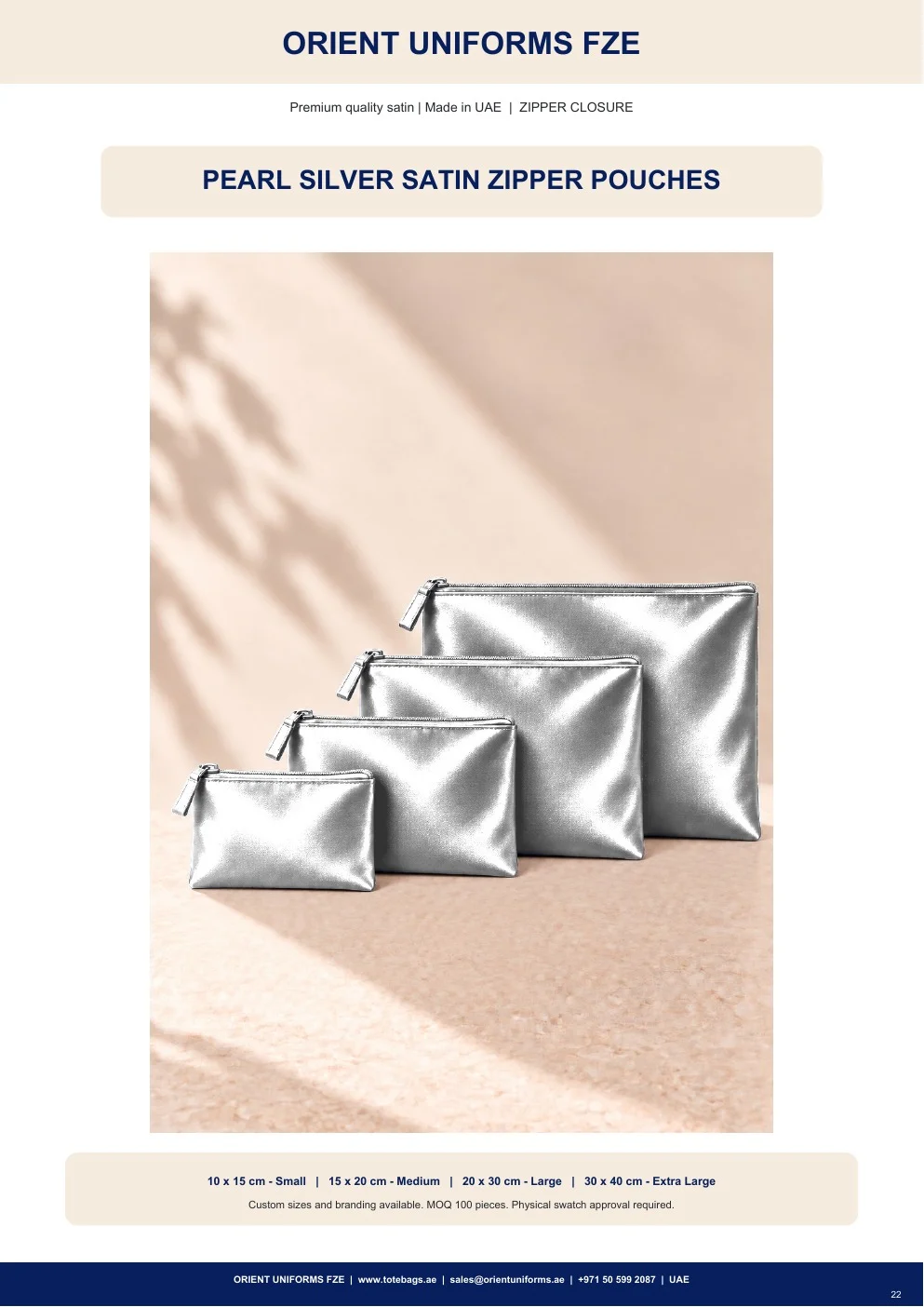 Pearl Silver Satin Zipper Pouches Pearl Silver Satin Zipper Pouches