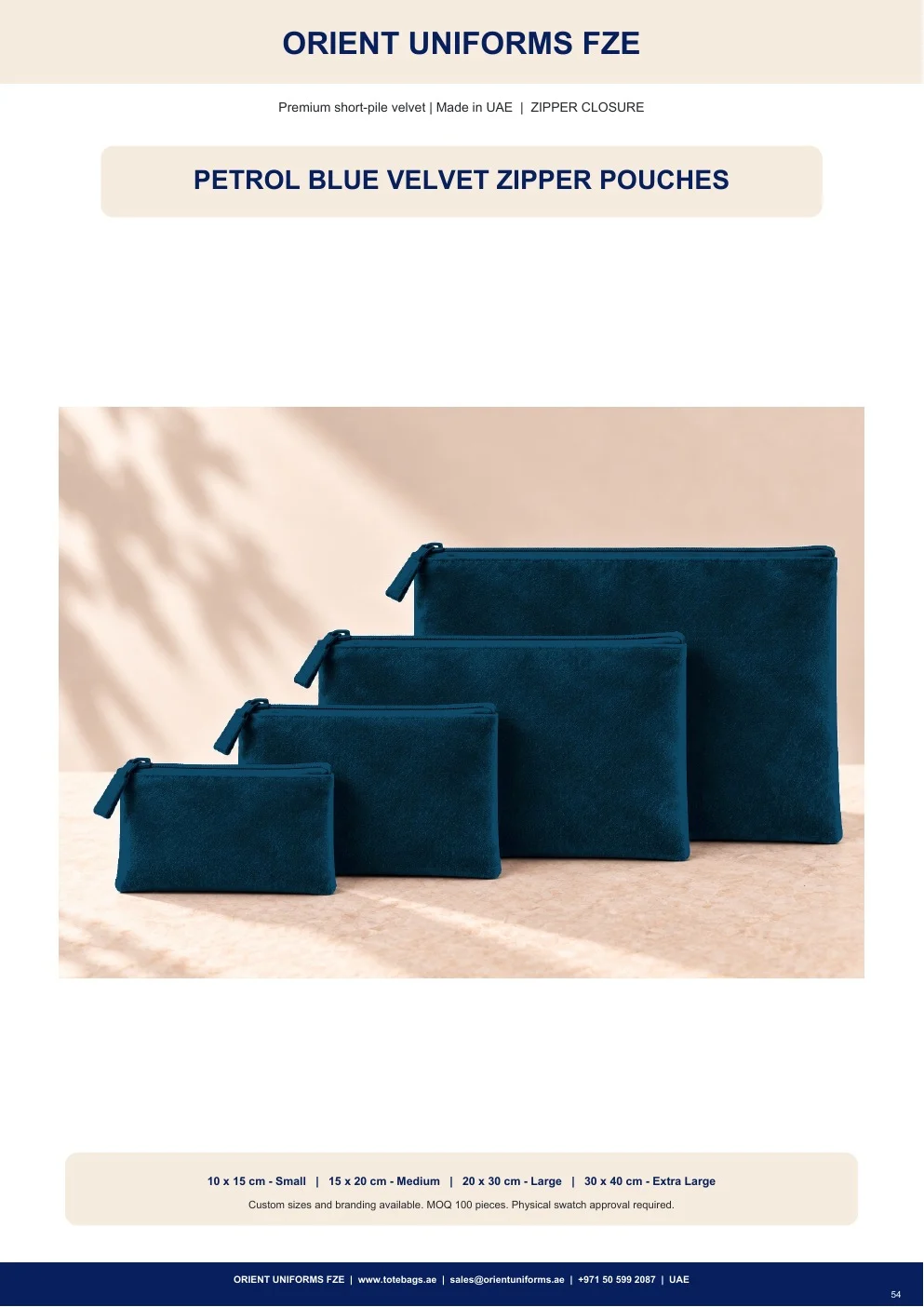 Petrol Blue Velvet Zipper Pouches Petrol Blue Velvet Zipper Pouches