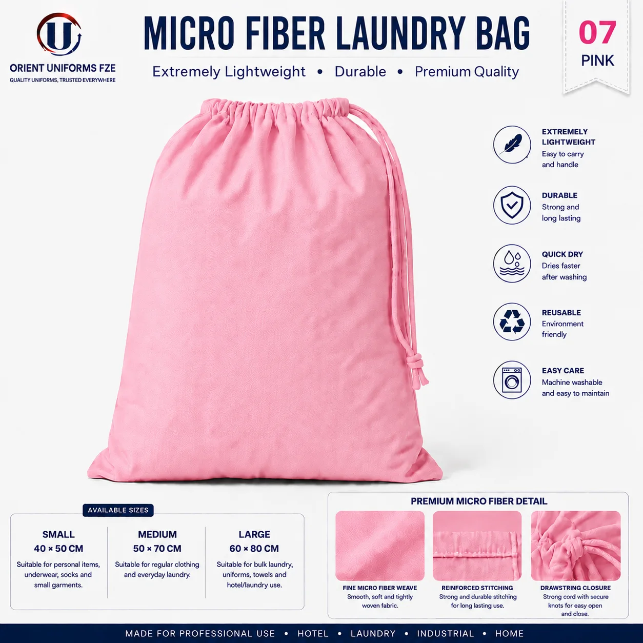 Pink Microfiber Commercial Laundry Bag