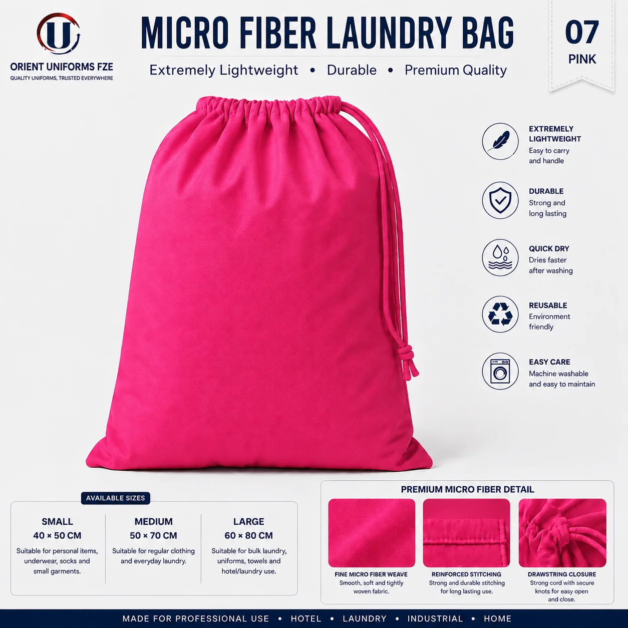 Pink Microfiber Hotel Laundry Bag