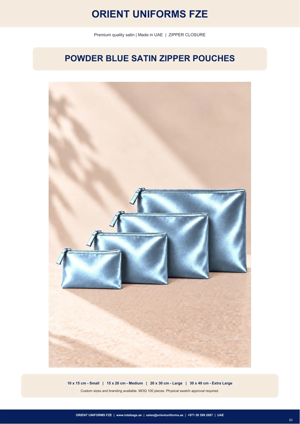Powder Blue Satin Zipper Pouches Powder Blue Satin Zipper Pouches