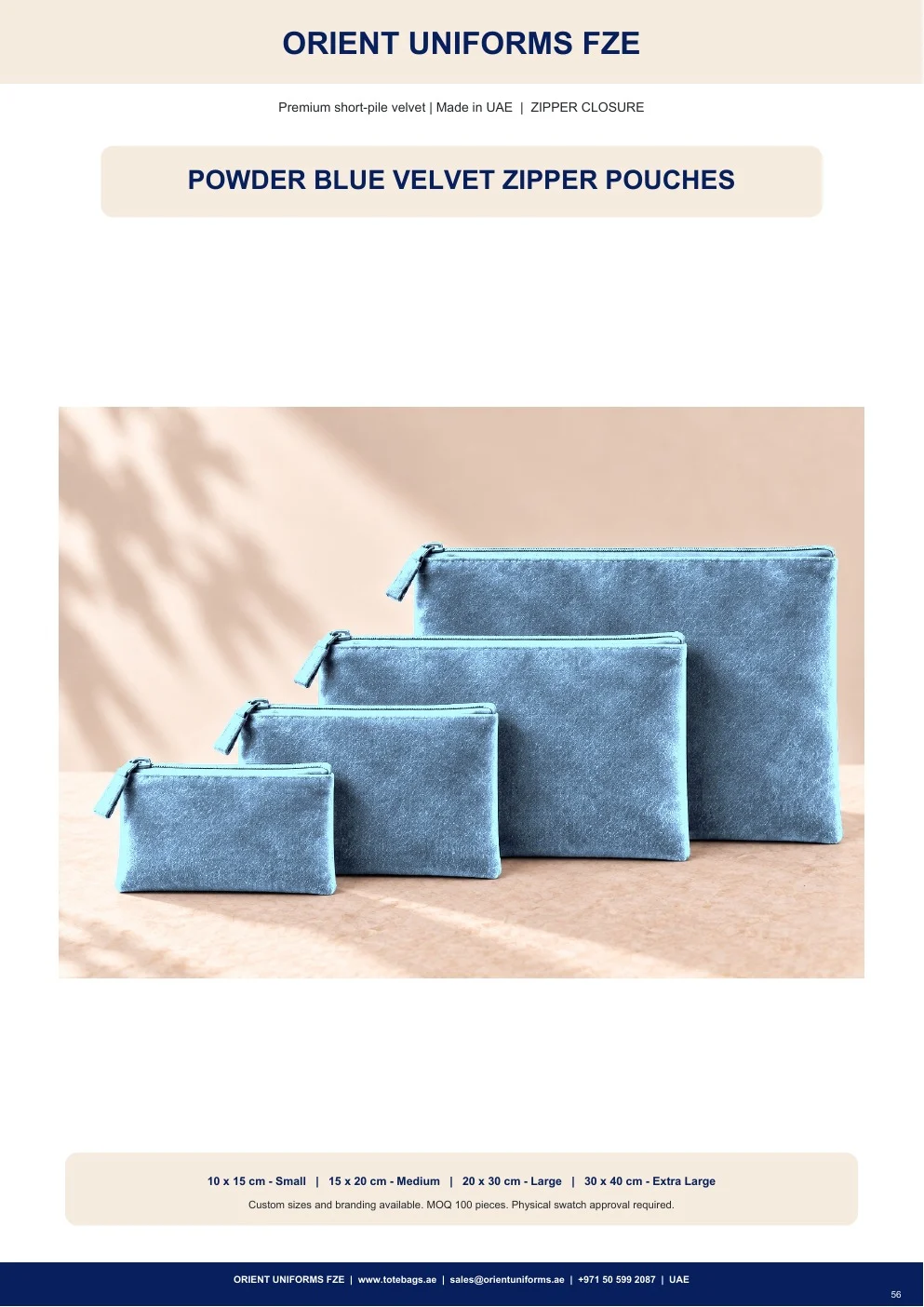 Powder Blue Velvet Zipper Pouches Powder Blue Velvet Zipper Pouches