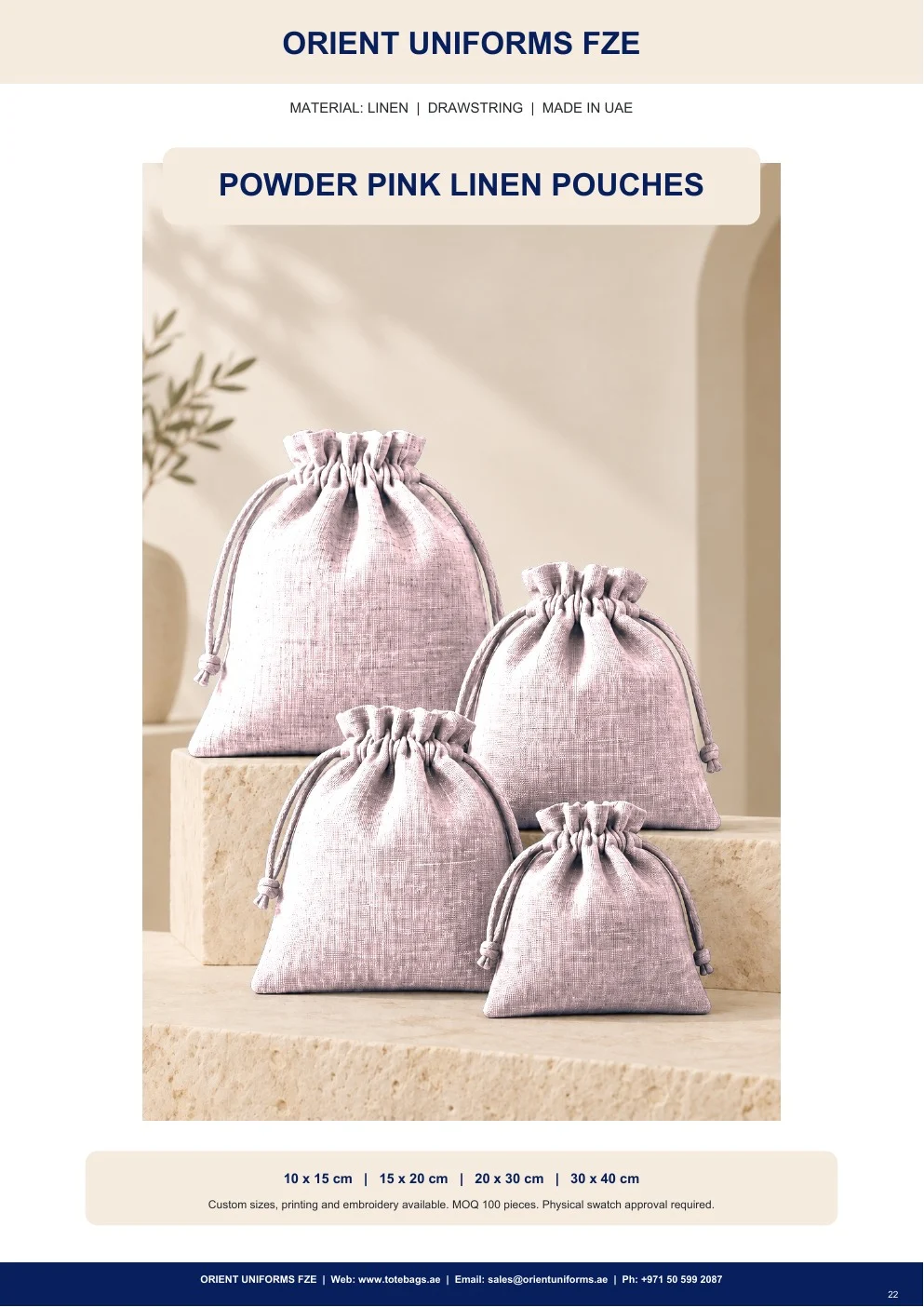 Powder Pink Linen Drawstring Pouches