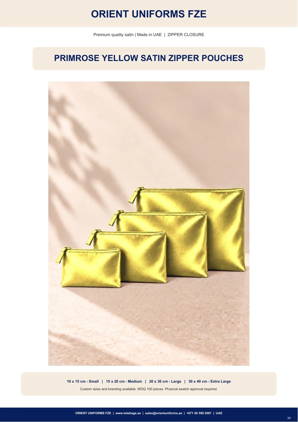 Primrose Yellow Satin Zipper Pouches Primrose Yellow Satin Zipper Pouches