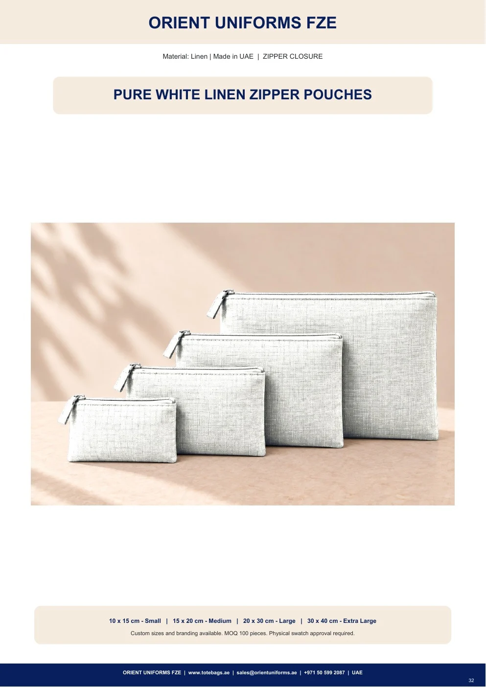 Pure White Linen Zipper Pouches Pure White Linen Zipper Pouches