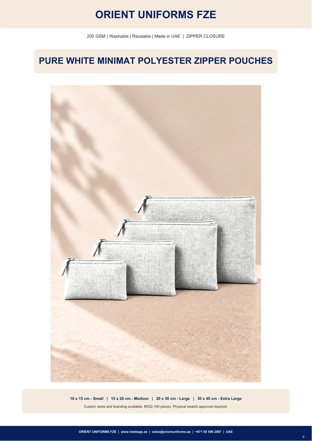 Pure White Minimat Polyester Zipper Pouches Pure White Minimat Polyester Zipper Pouches
