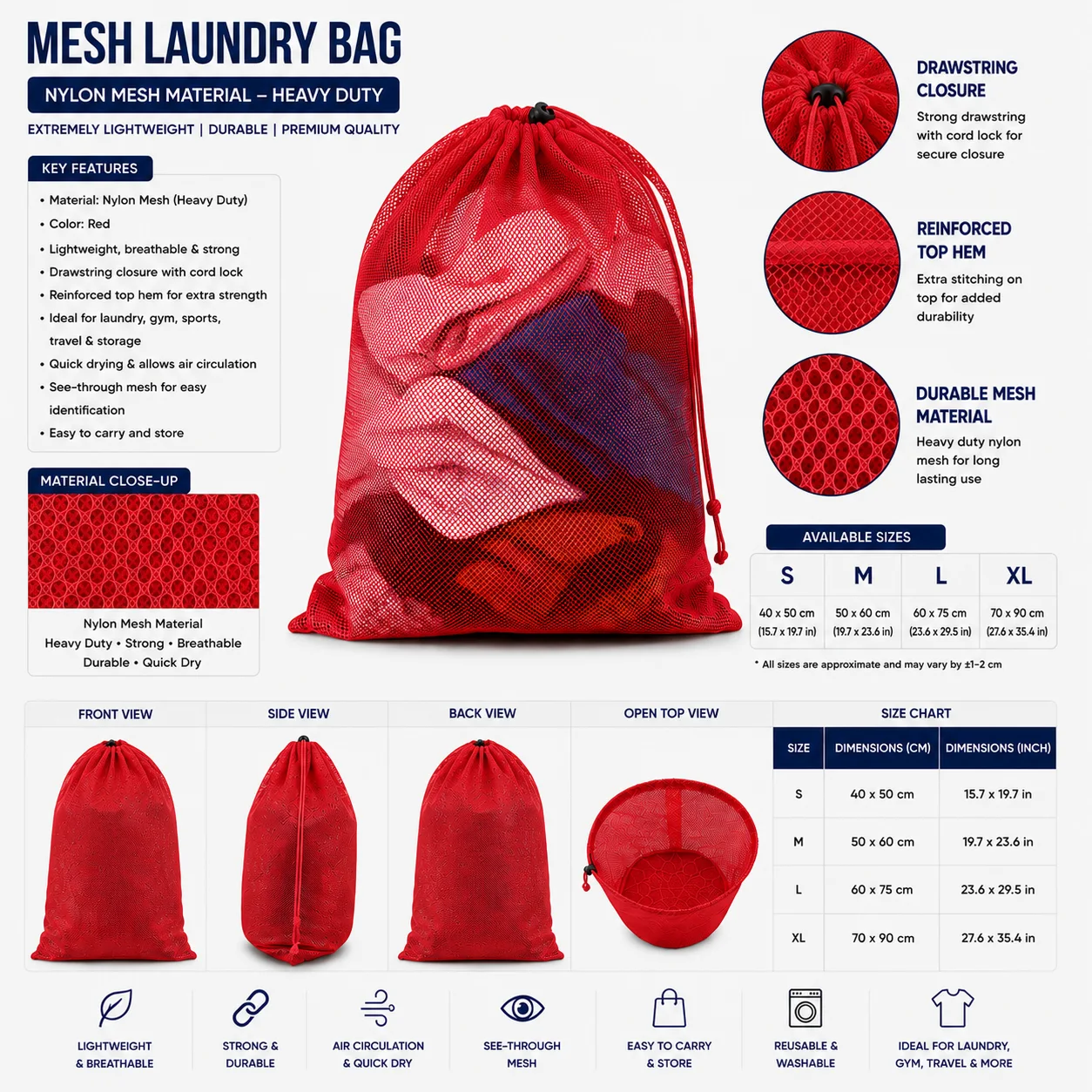 Red Mesh Commercial Laundry Bag