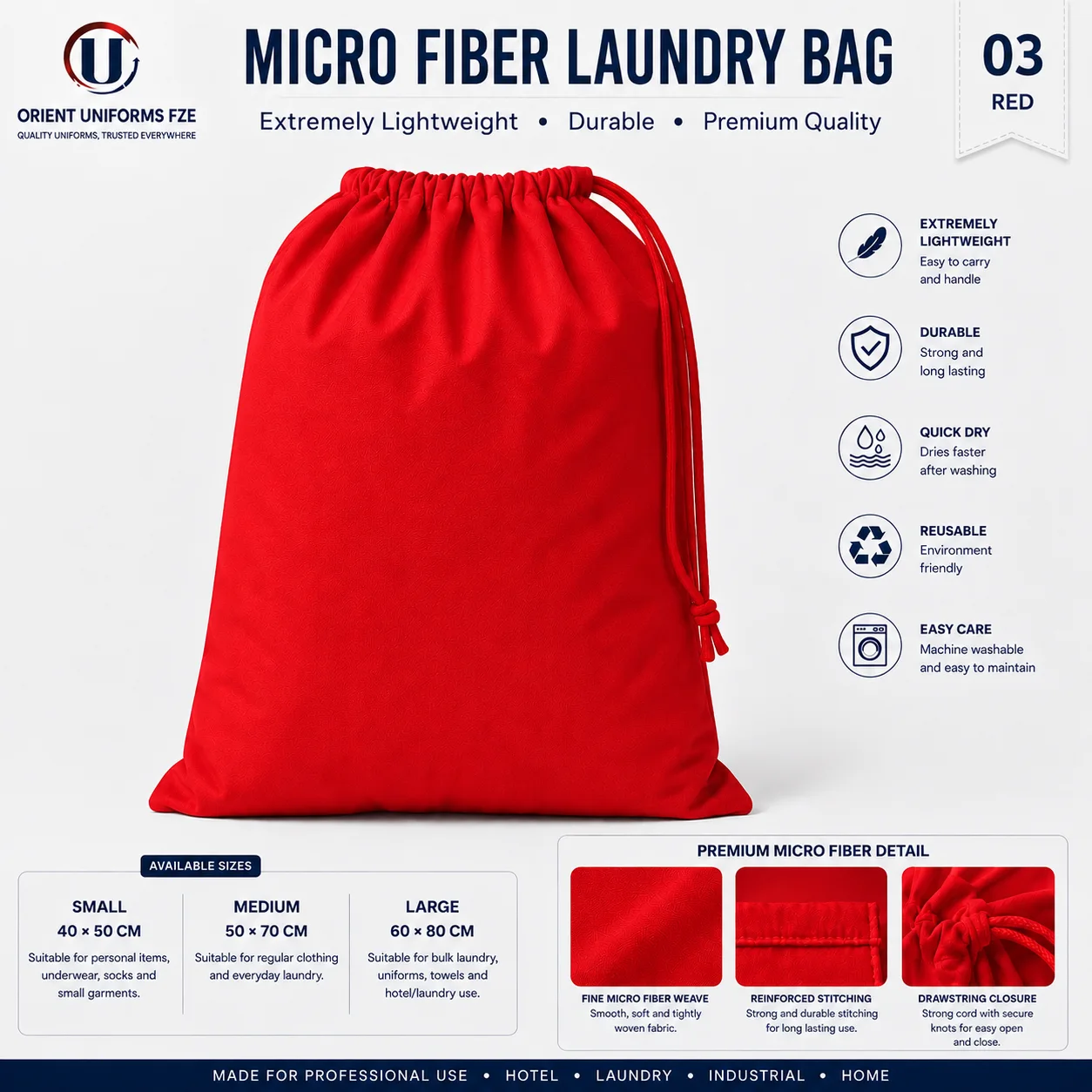 Red Microfiber Commercial Laundry Bag