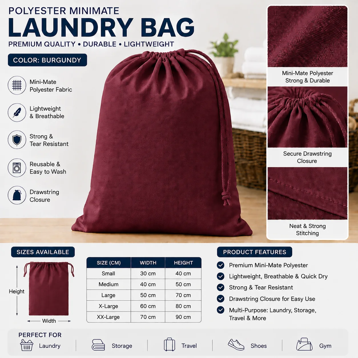 Red Polyester Commercial Laundry Bag