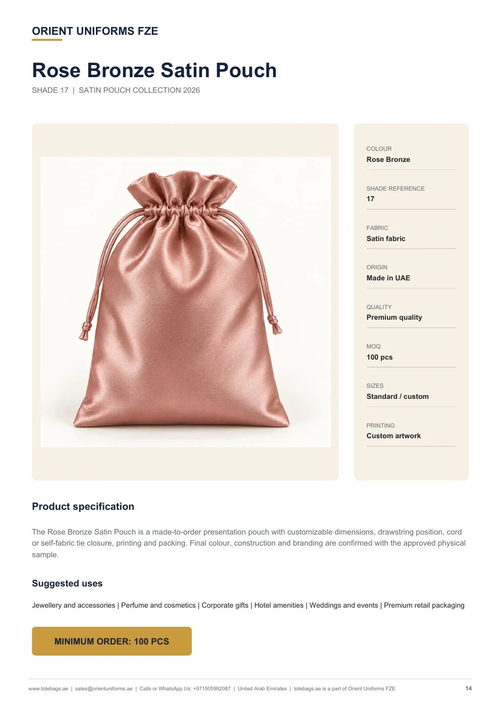 Rose Bronze Satin Drawstring Pouches Rose Bronze Satin Drawstring Pouches