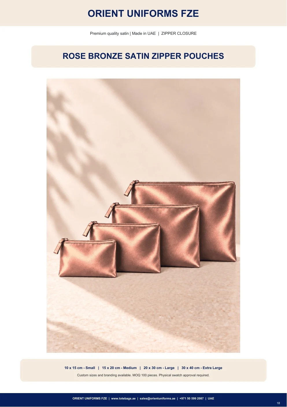 Rose Bronze Satin Zipper Pouches Rose Bronze Satin Zipper Pouches