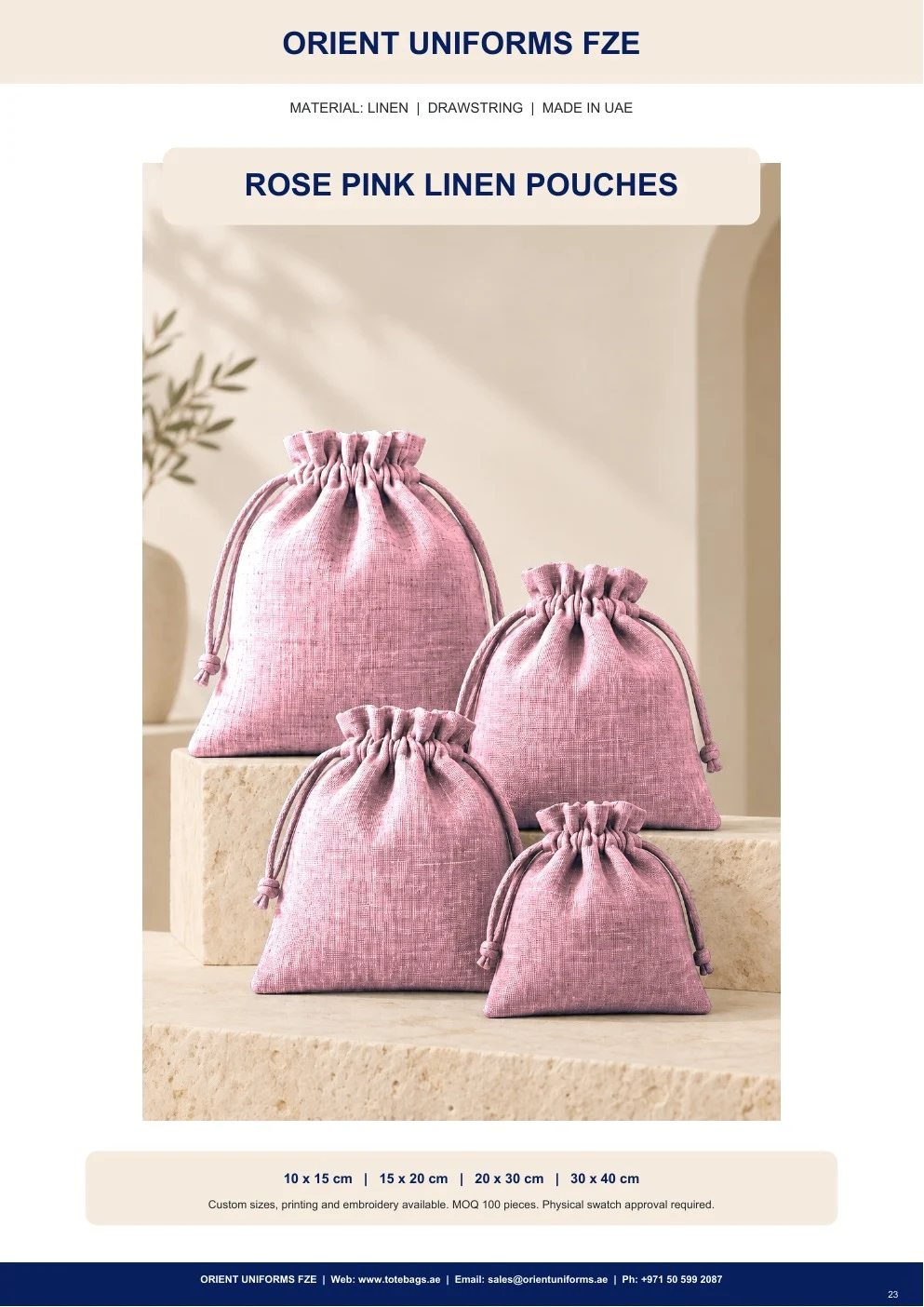 Rose Pink Linen Drawstring Pouches