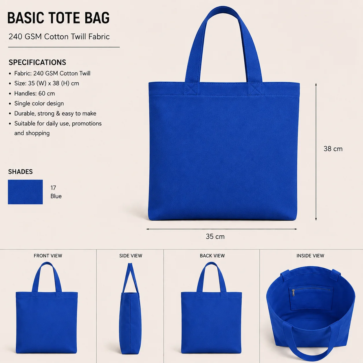 Royal Blue Cotton Tote Bag Corporate Shopper