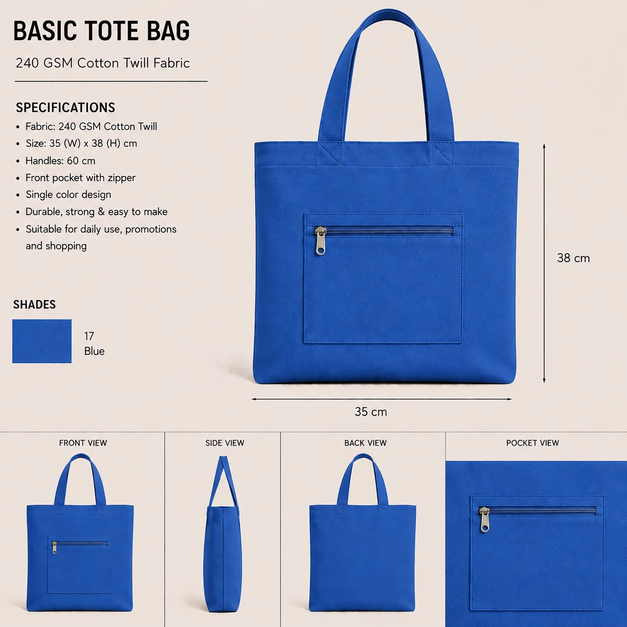 Royal Blue Cotton Tote Bag Retail Shopper