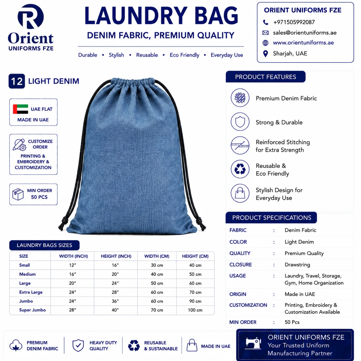 Royal Blue Denim Commercial Laundry Bag Royal Blue Denim Commercial Laundry Bag
