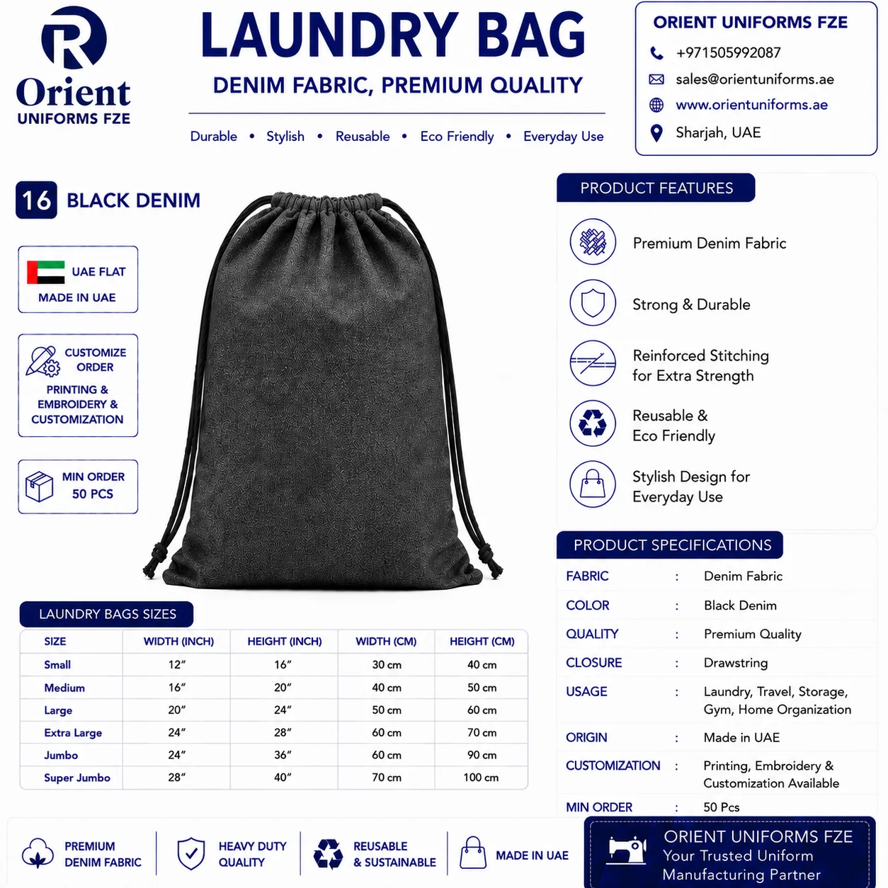 Royal Blue Denim Facility Laundry Bag Royal Blue Denim Facility Laundry Bag