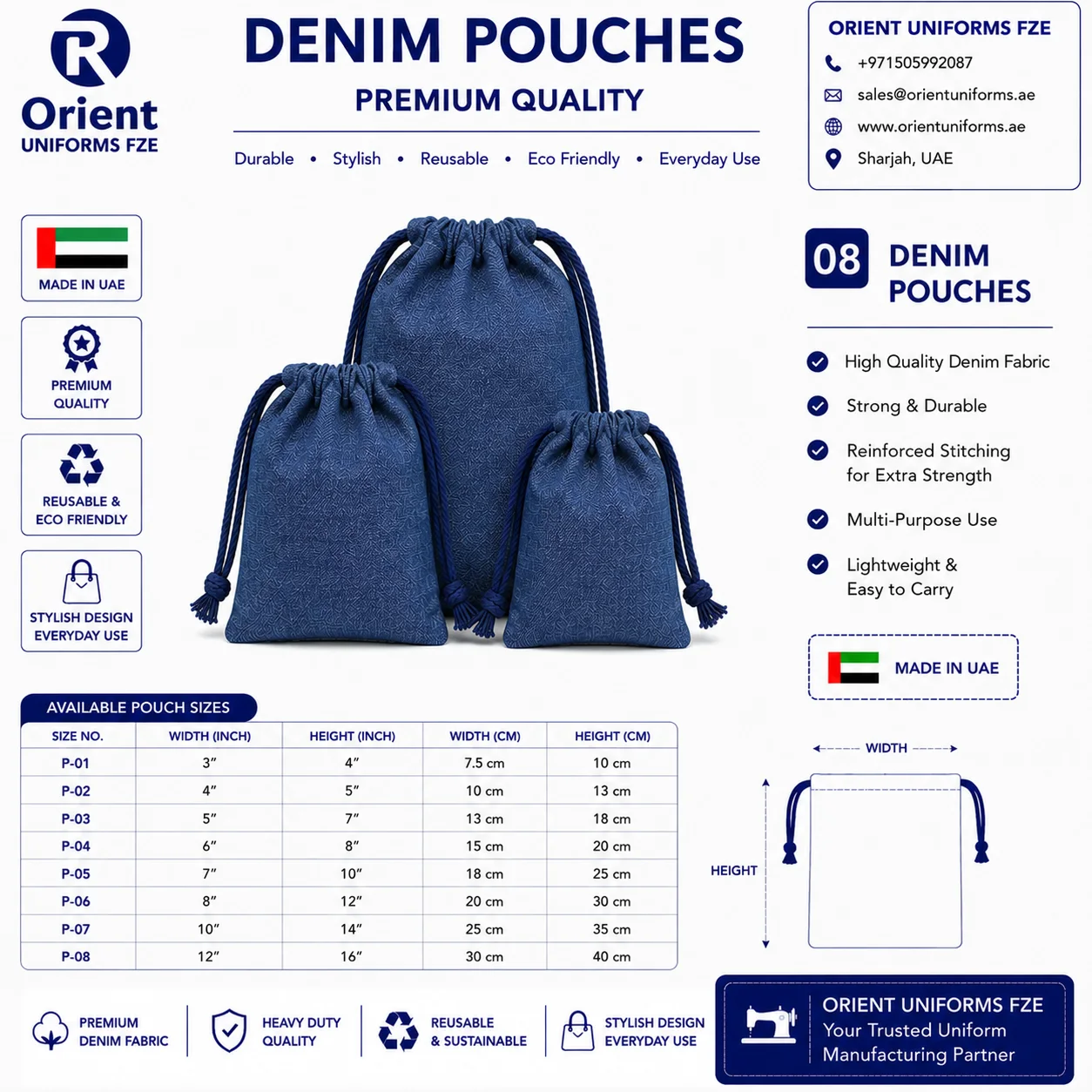 Royal Blue Denim Presentation Pouch Royal Blue Denim Presentation Pouch