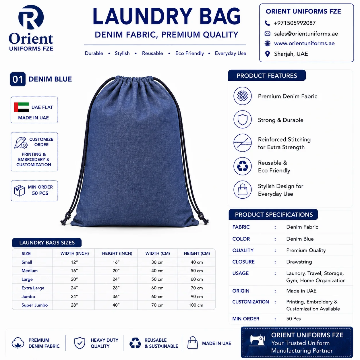 Royal Blue Denim Service Laundry Bag Royal Blue Denim Service Laundry Bag