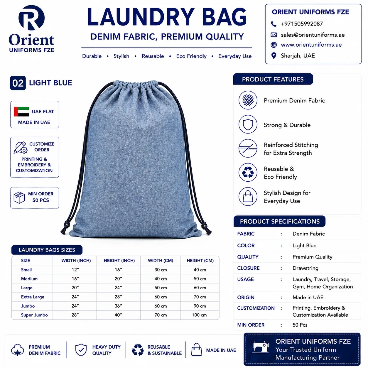 Royal Blue Denim Staff Laundry Bag Royal Blue Denim Staff Laundry Bag