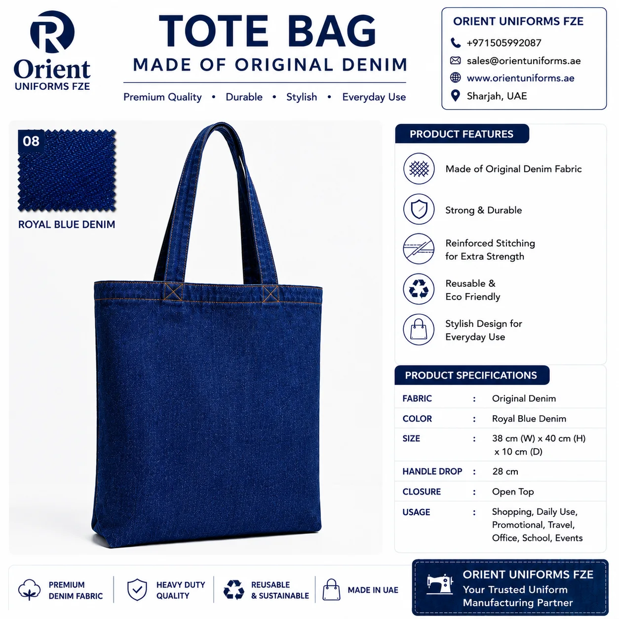 Royal Blue Denim Tote Bag Classic Shopper