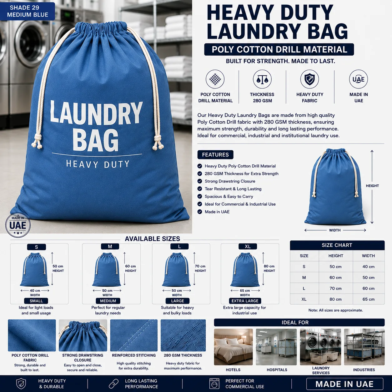 Royal Blue Heavy Duty Drill Commercial Laundry Bag Royal Blue Heavy Duty Drill Commercial Laundry Bag