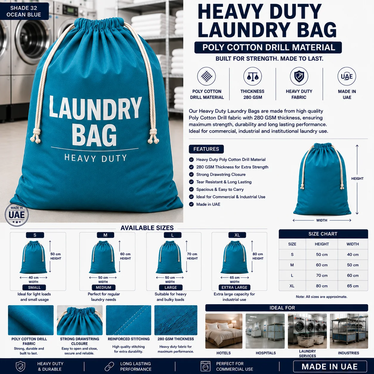 Royal Blue Heavy Duty Drill Hotel Laundry Bag Royal Blue Heavy Duty Drill Hotel Laundry Bag