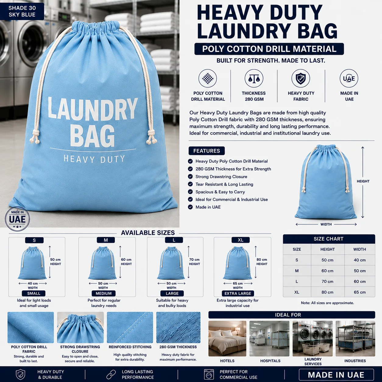 Royal Blue Heavy Duty Drill Housekeeping Laundry Bag Royal Blue Heavy Duty Drill Housekeeping Laundry Bag