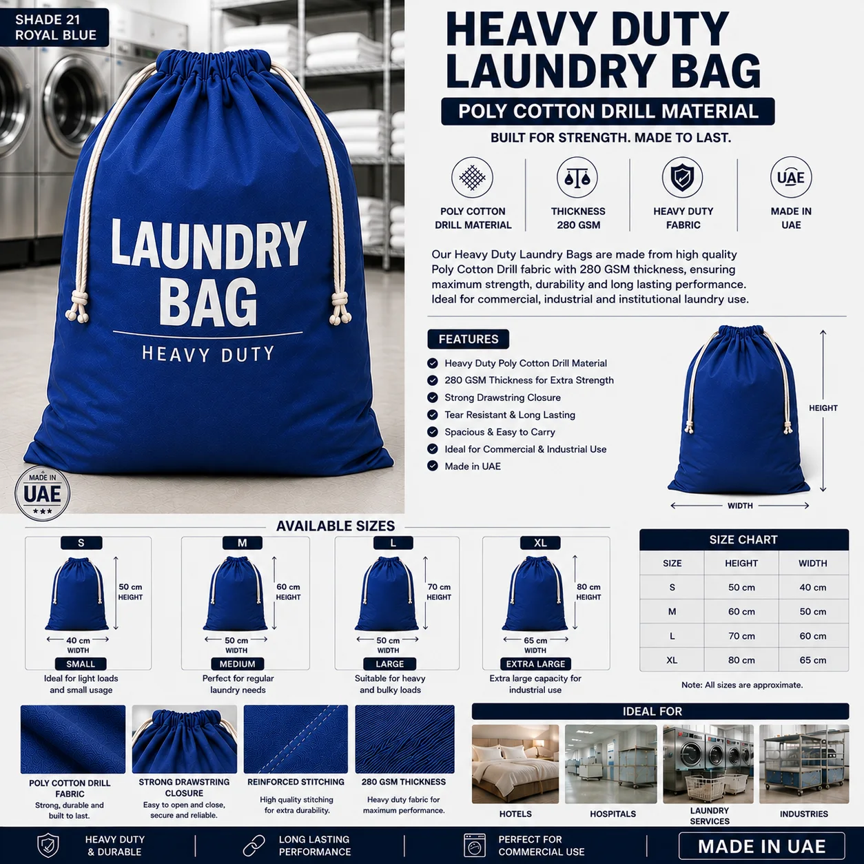 Royal Blue Heavy Duty Drill Linen Collection Bag Royal Blue Heavy Duty Drill Linen Collection Bag